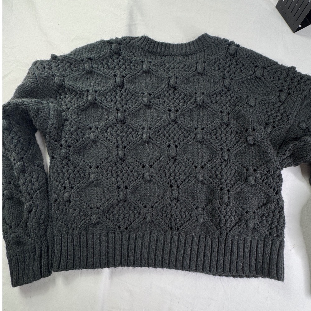 Lucky Brand Womens Gray Bobble Knit Diamond Crochet Crewneck Sweater XL boho - Picture 13 of 14